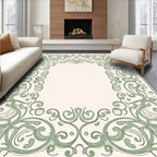 Vintage Green Swirl Floral Frame Design Rug
