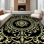 Ornate Mandala Black Gold Pattern Rug