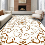 Brown Swirl Floral Scrollwork Pattern Art Rug
