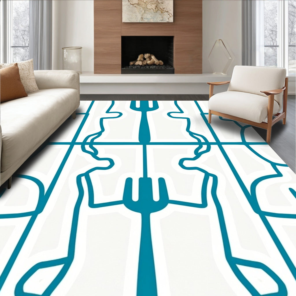 Teal Abstract Silhouette Kitchen Utensil Rug
