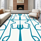 Teal Abstract Silhouette Kitchen Utensil Rug