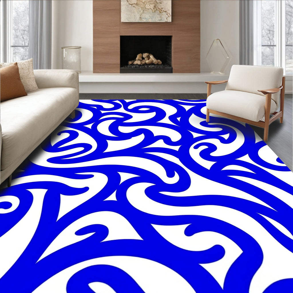 Bold Blue Swirl Pattern Rug