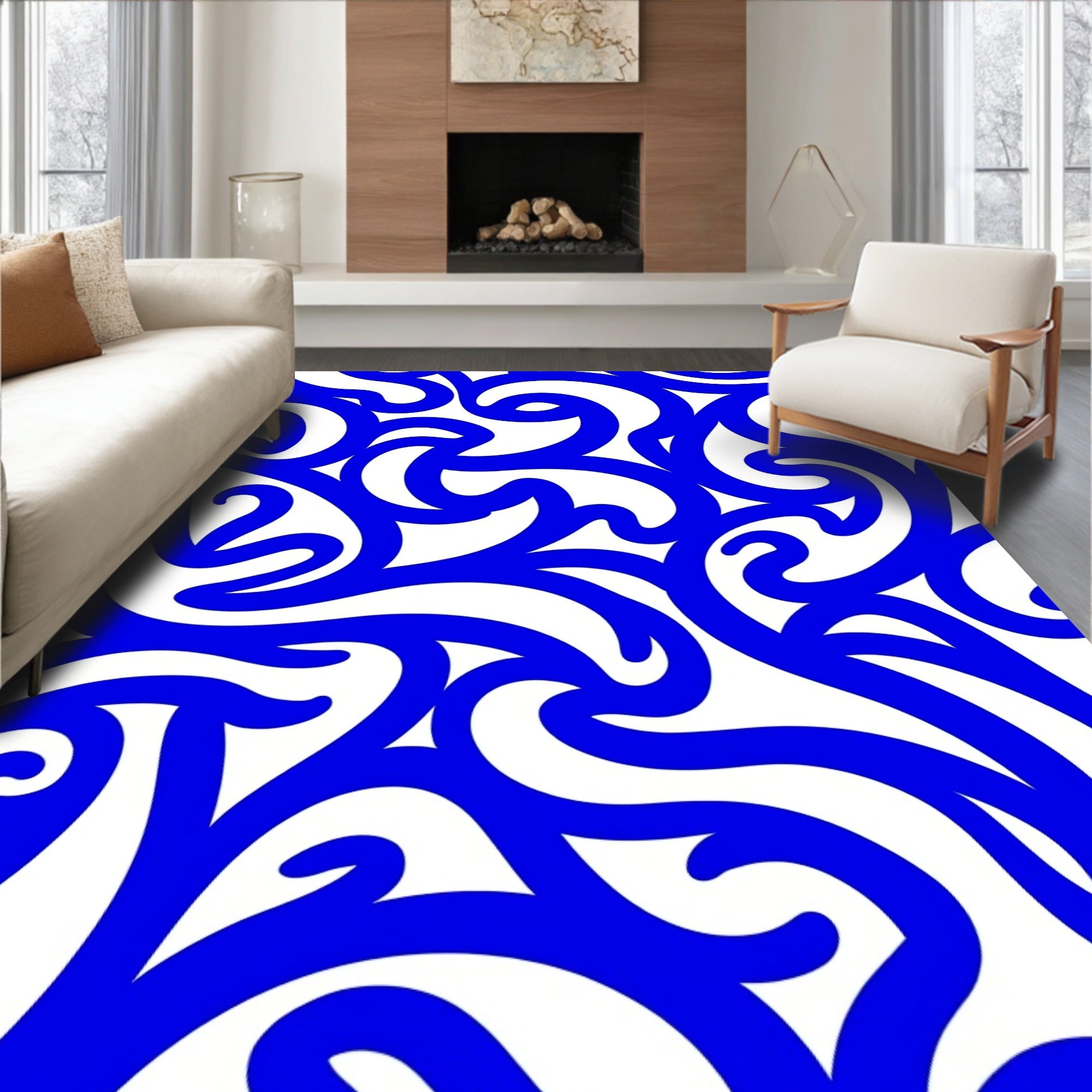 Bold Blue Swirl Pattern Rug