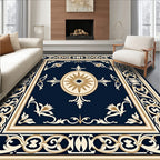 Ornate Floral Bordered Navy Rug