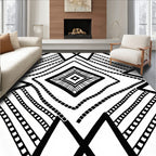 Monochrome Geometric Stripe Diamond Design Rug