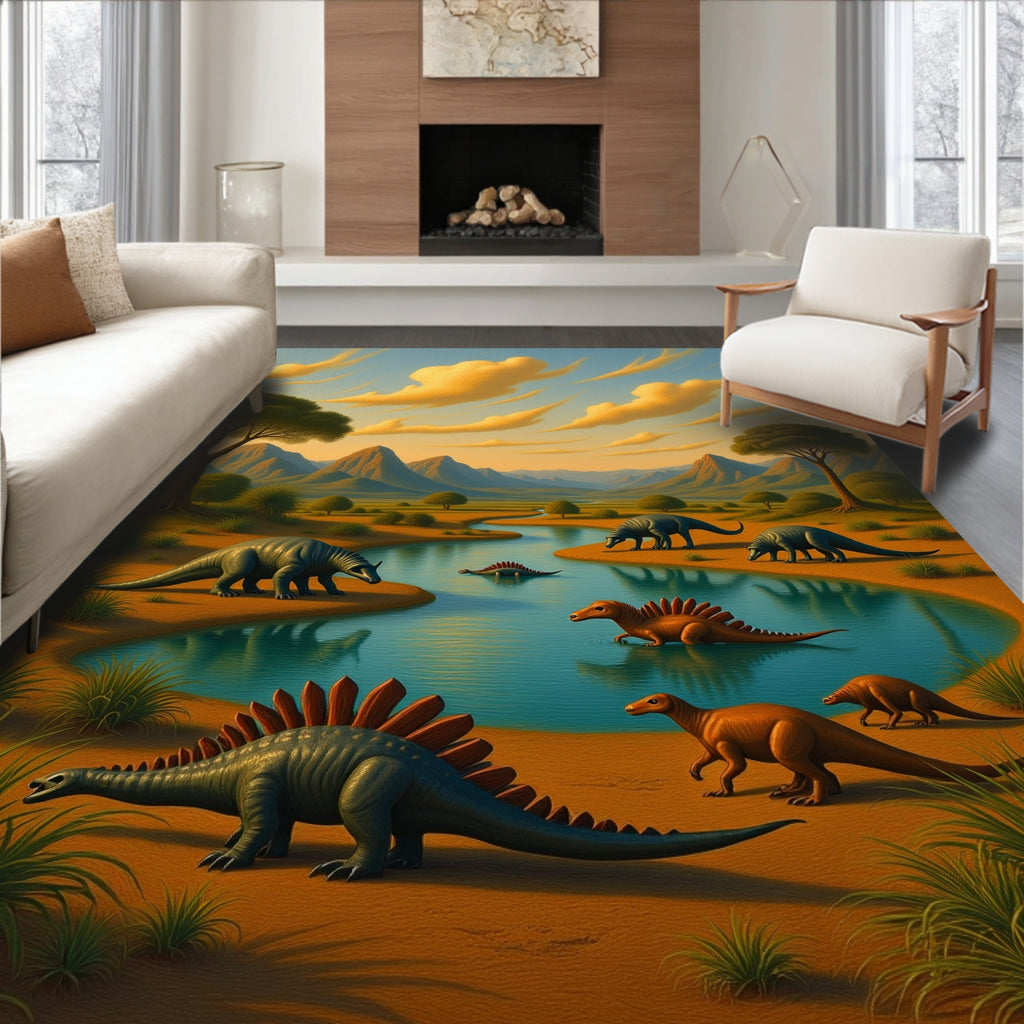Prehistoric Scene River Valley Rug