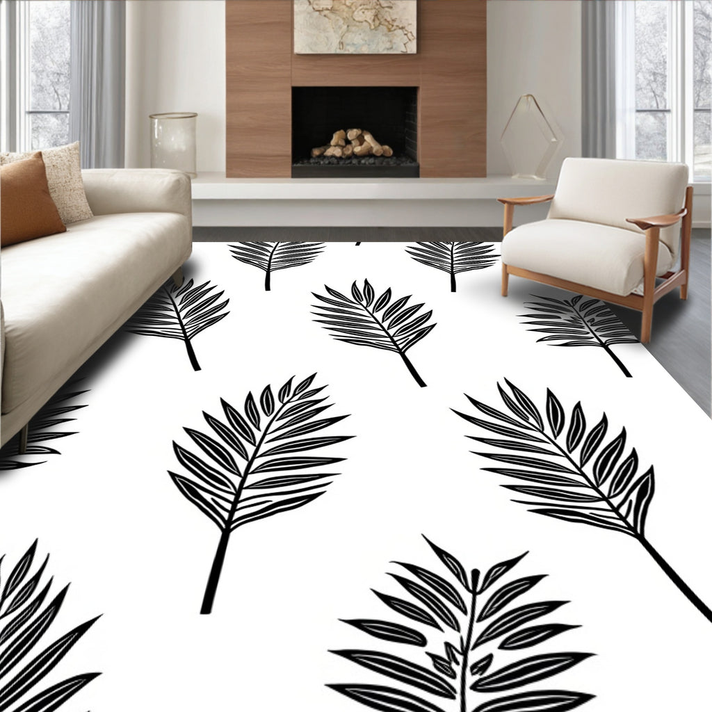 Tropical Leaf Outline Pattern Rug