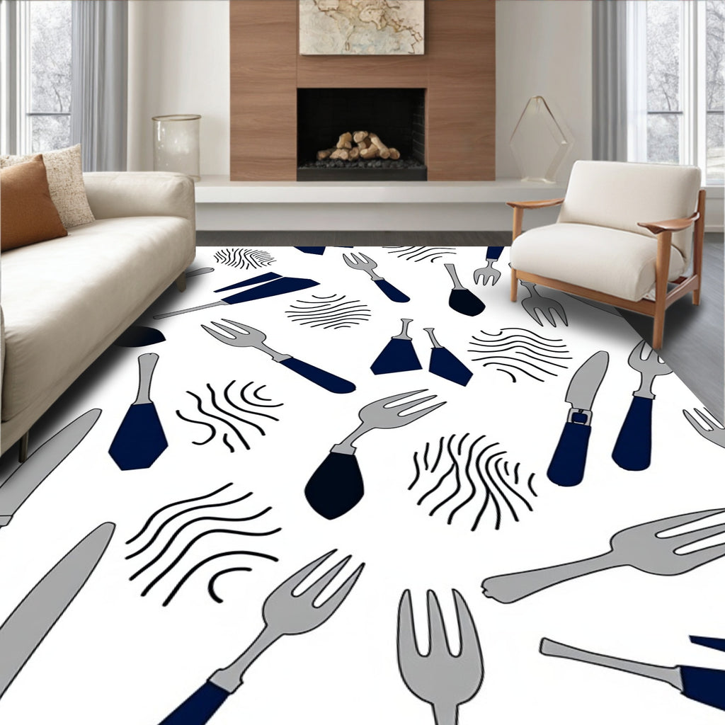Minimalist Cutlery Abstract Lines Rug