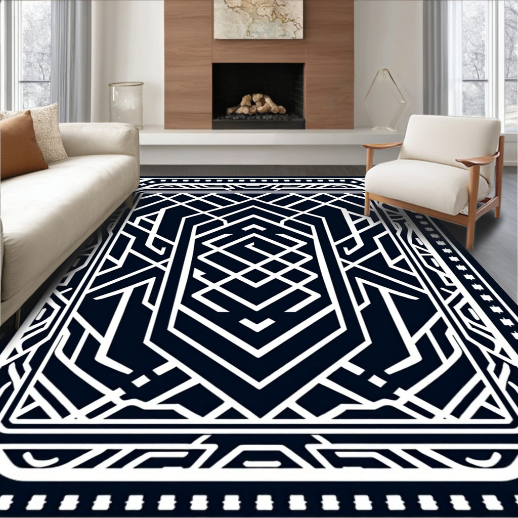 Modern White Geometric Art Deco Design Rug