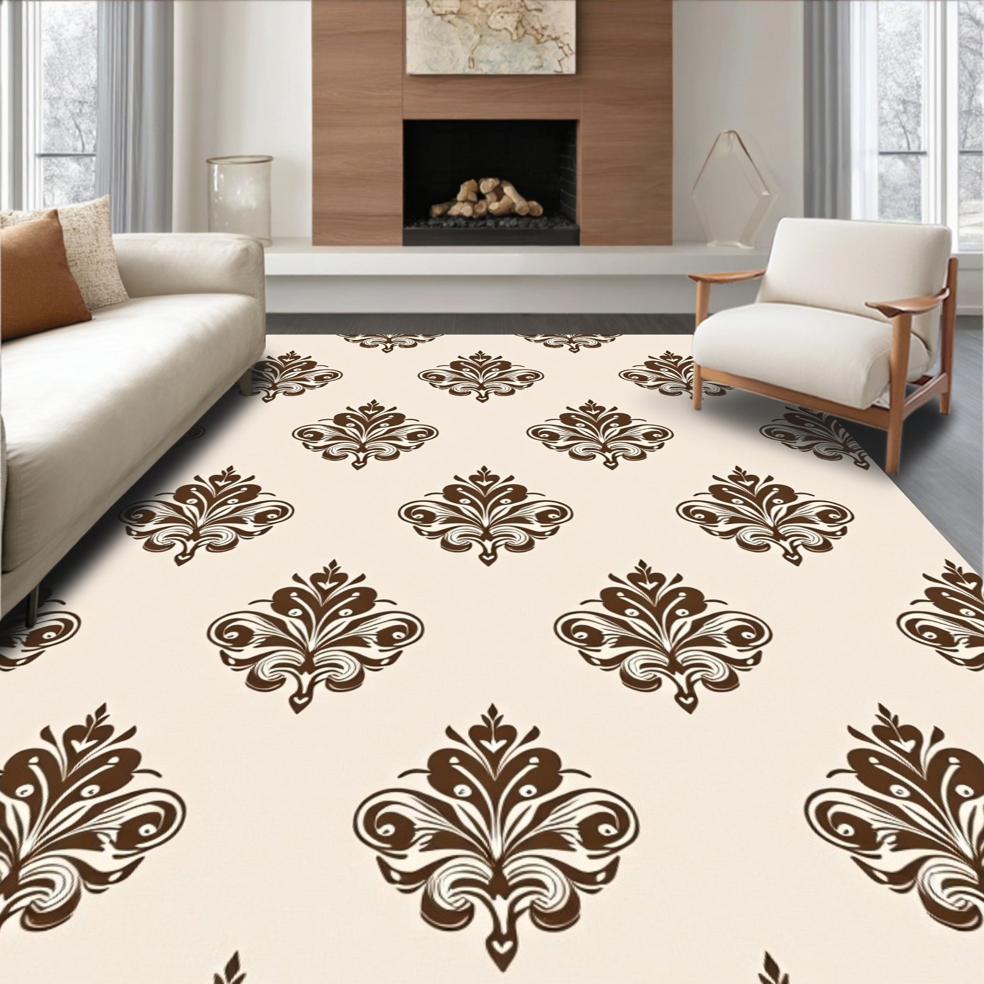 Classic Damask Floral Pattern Rug