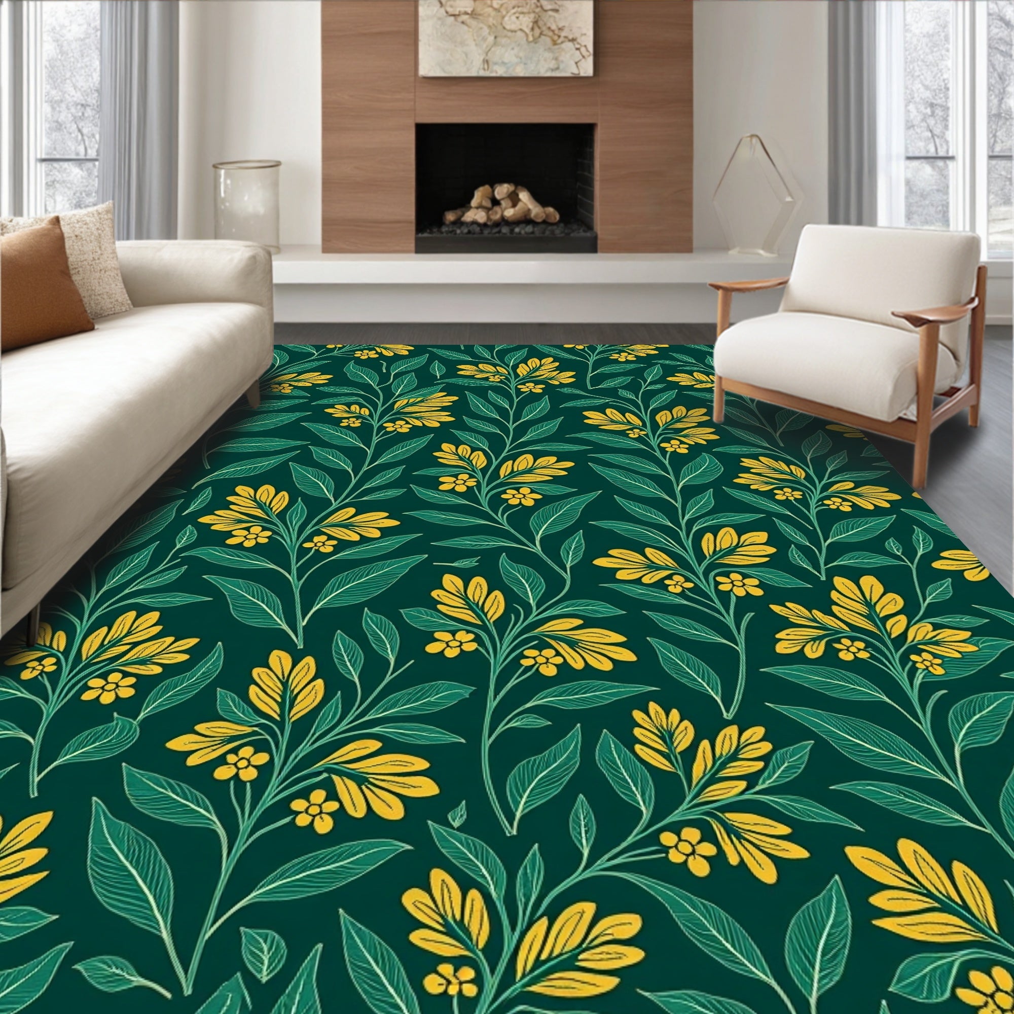 Vintage Botanical Floral Pattern Rug