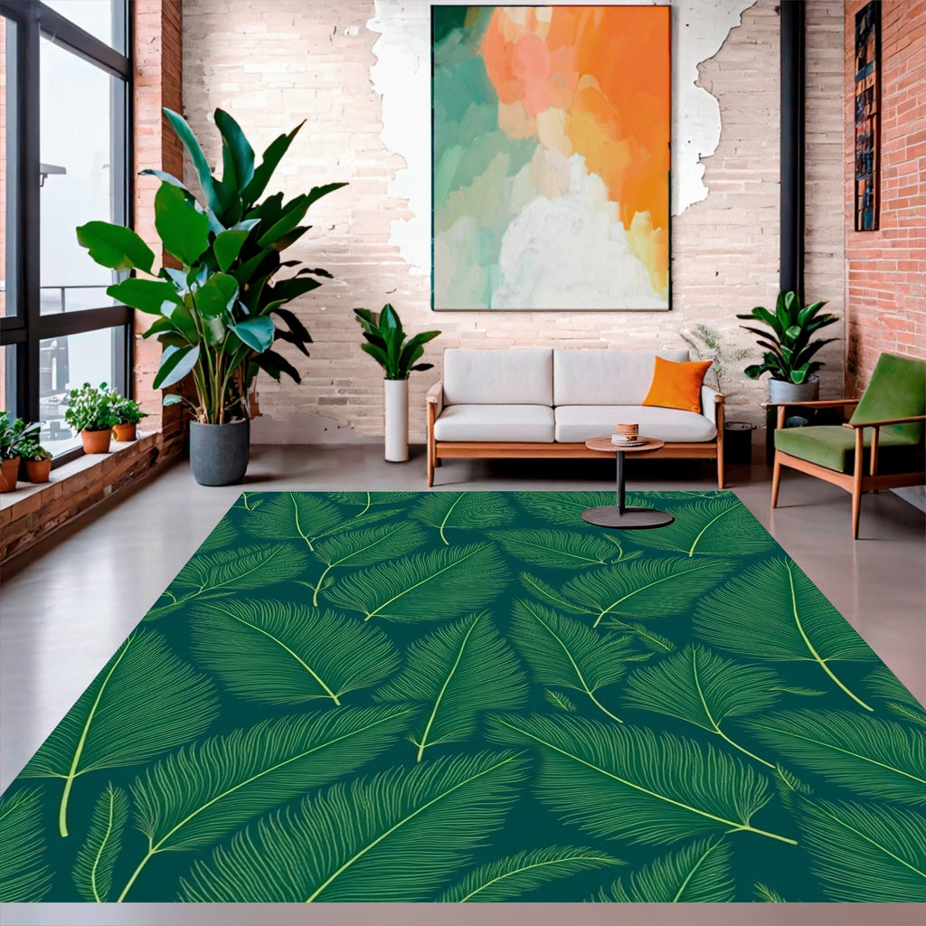 Green Tropical Leaf Pattern Design Rug