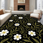 Black White Gold Floral Swirls Rug
