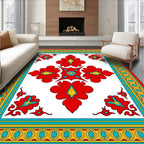 Vibrant Red Floral Centerpiece Border Rug
