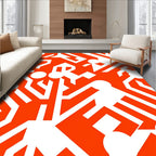 Modern Orange White Geometric Circuit Design Rug