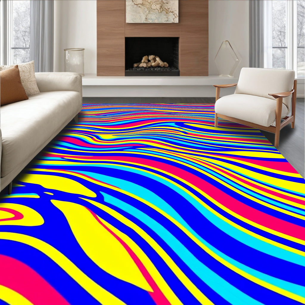 Vibrant Wavy Multi-Color Stripe Rug