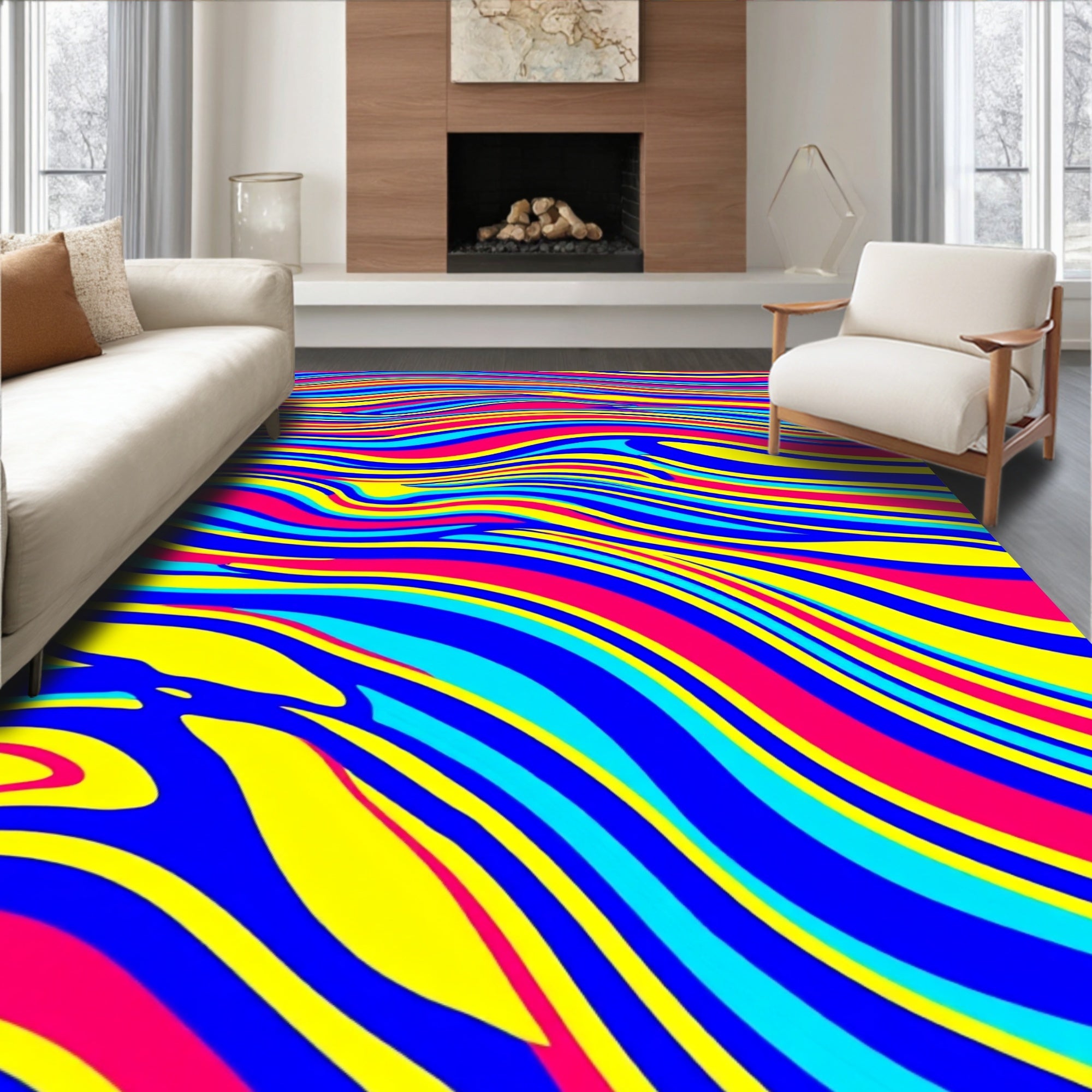 Vibrant Wavy Multi-Color Stripe Rug