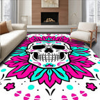 Vibrant Skull Floral Mandala Rug