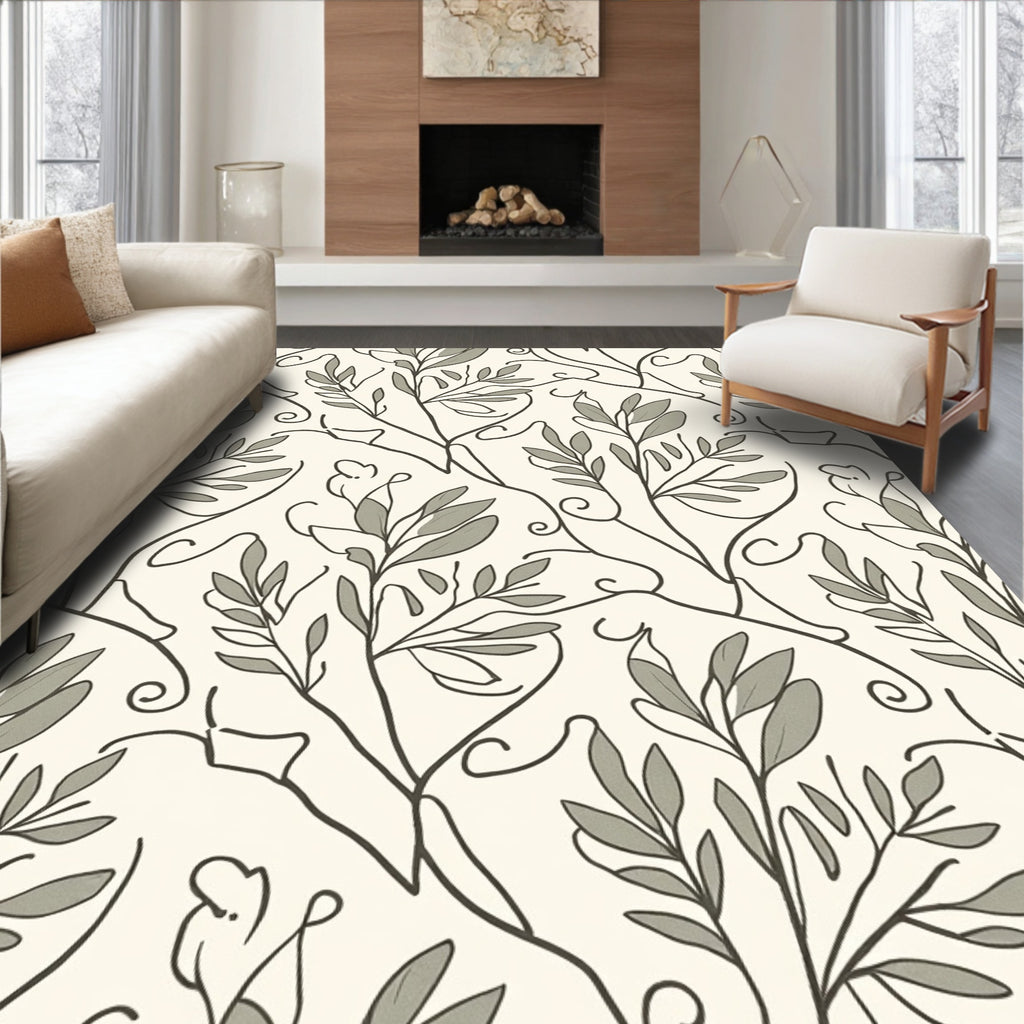 Elegant Natural Leaf Vine Pattern Rug