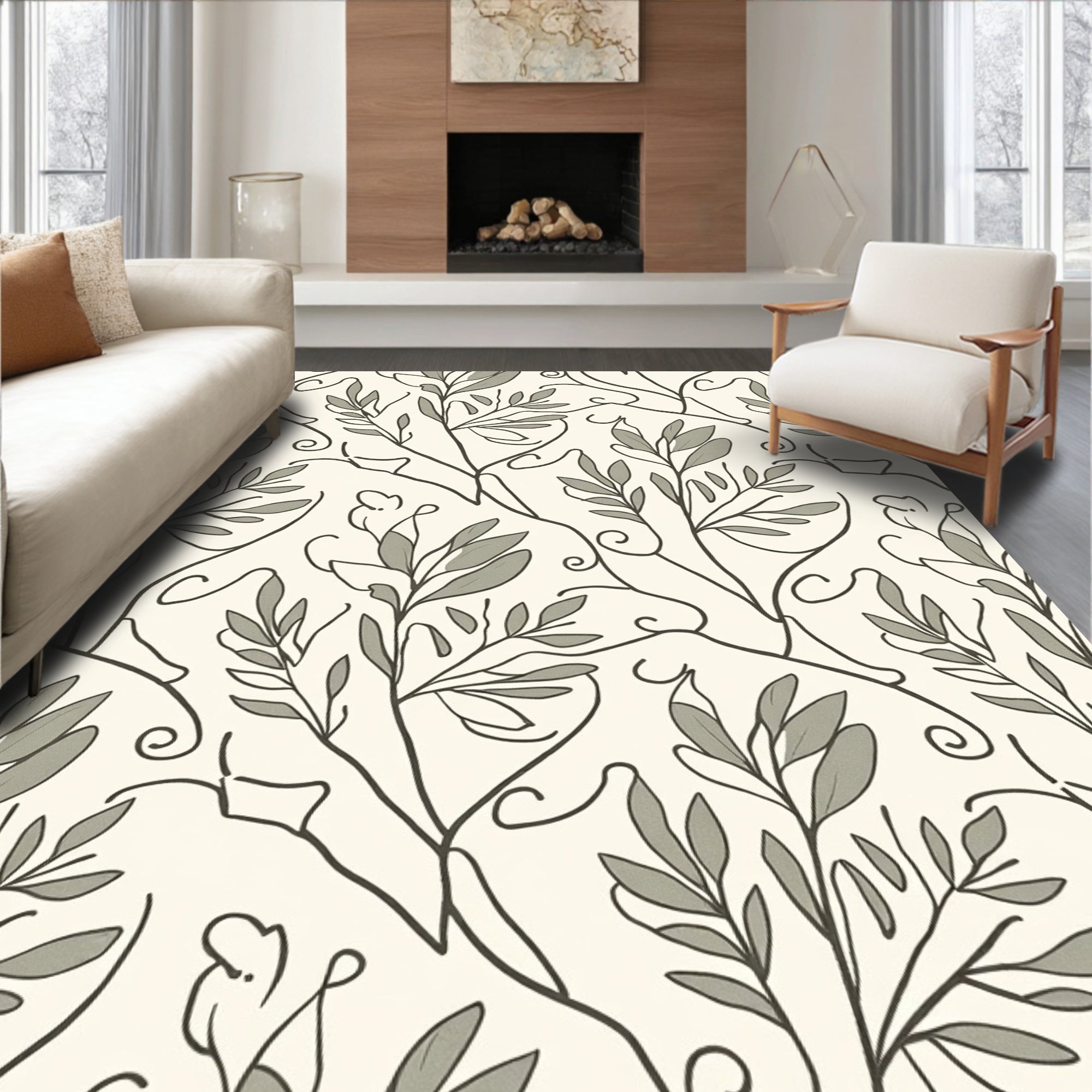 Elegant Natural Leaf Vine Pattern Rug