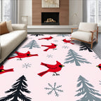 Crimson Cardinals Winter Wood Scene Rug