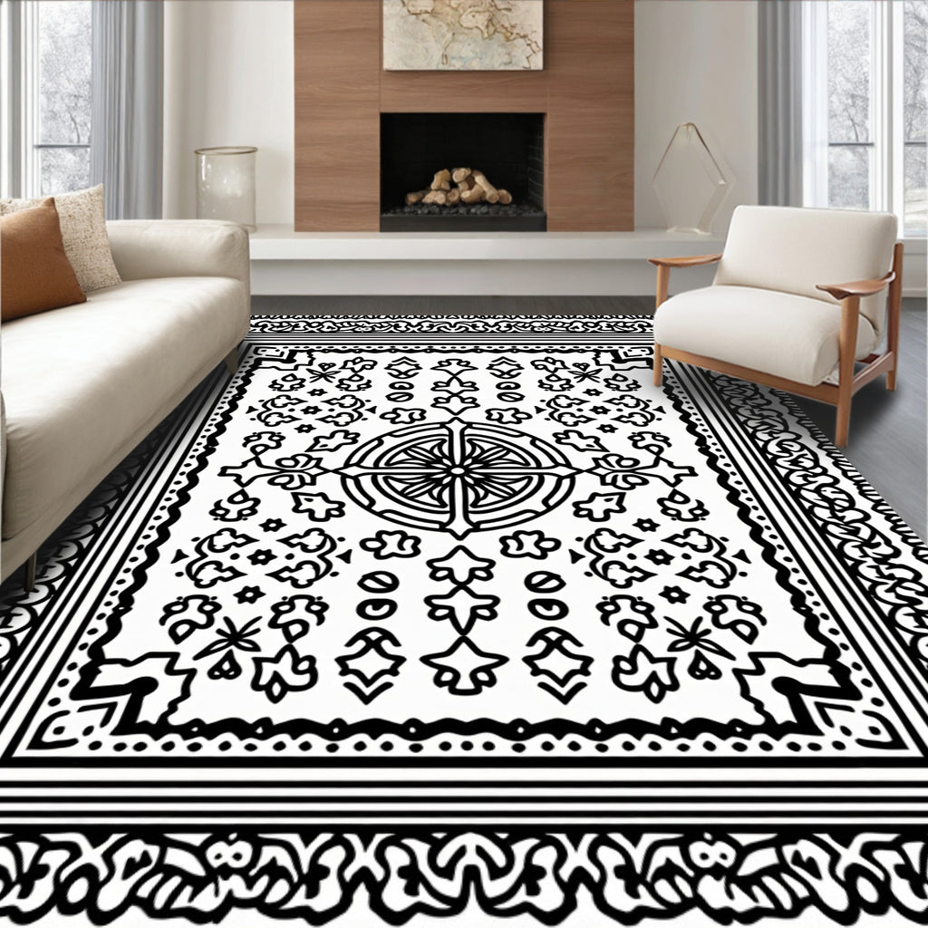 Monochromatic Intricate Floral Mandala Design Rug