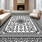 Monochromatic Intricate Floral Mandala Design Rug