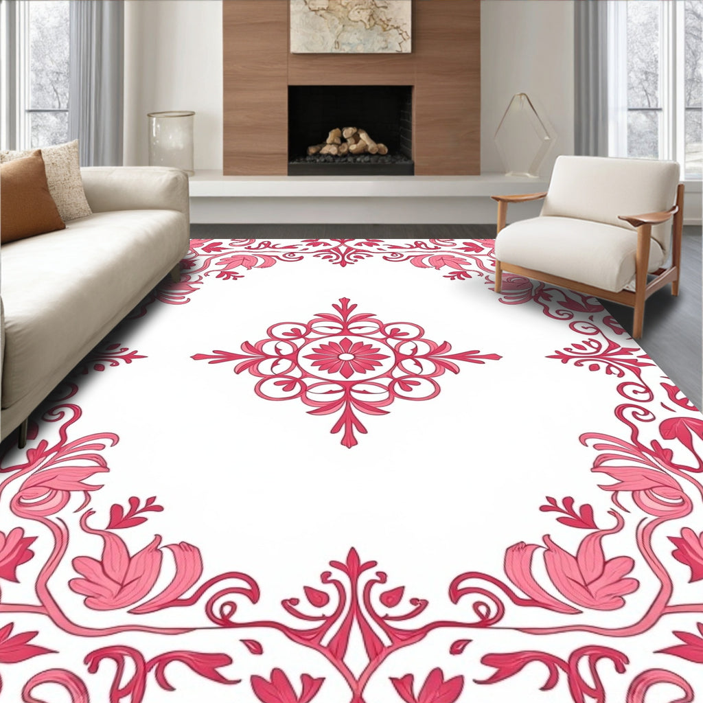 Crimson Floral Medallion Arrangement Rug