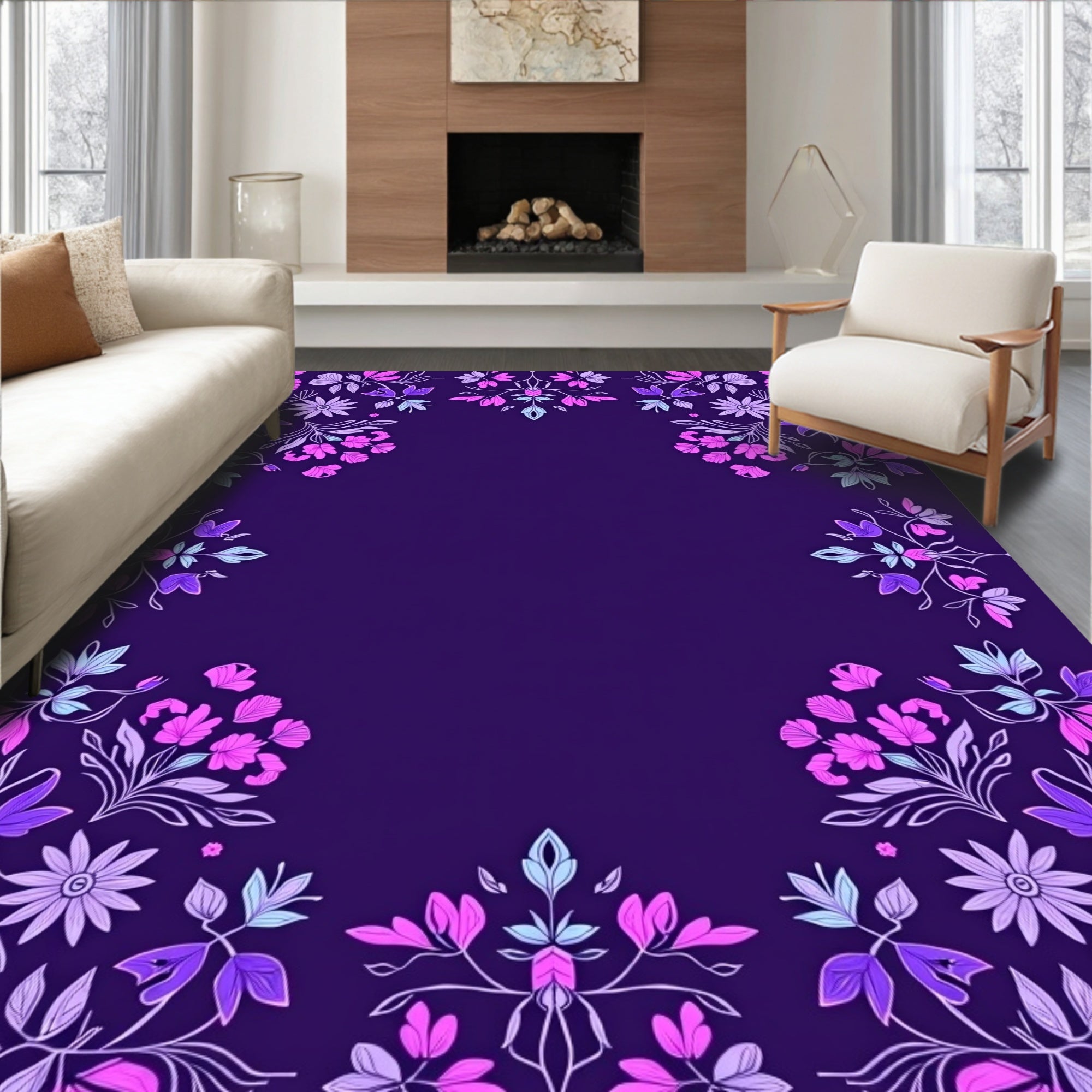Elegant Floral Vines Pattern Rug