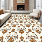 Ornate Brown Floral Damask Pattern Rug