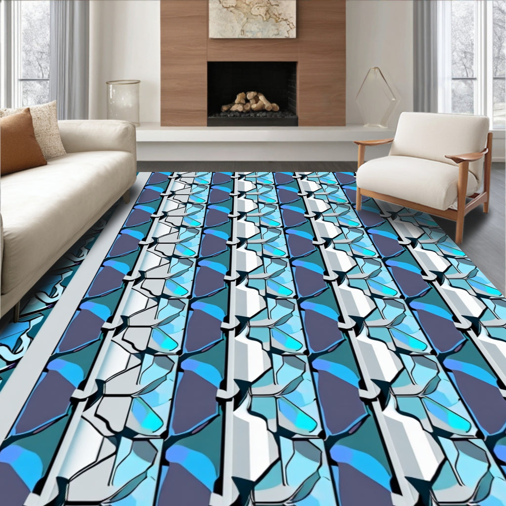 Cool Blue Geometric Abstract Pattern Rug
