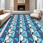 Cool Blue Geometric Abstract Pattern Rug