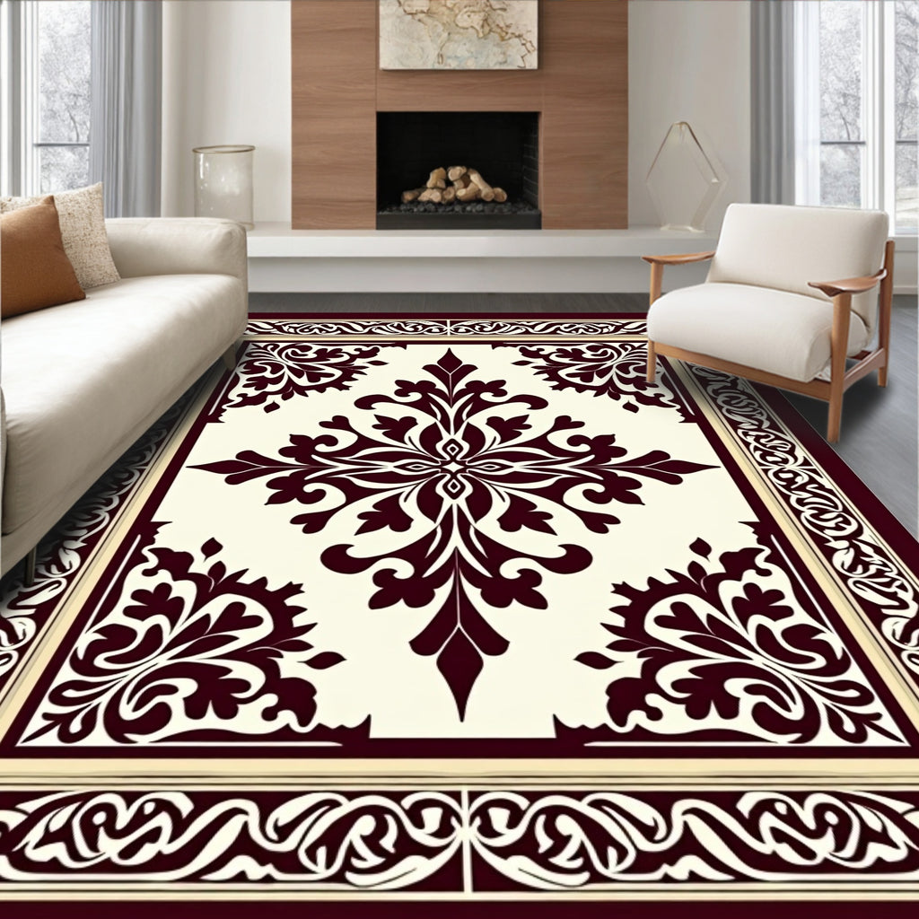 Ornate Damask Patterned Jewel Tone Rug