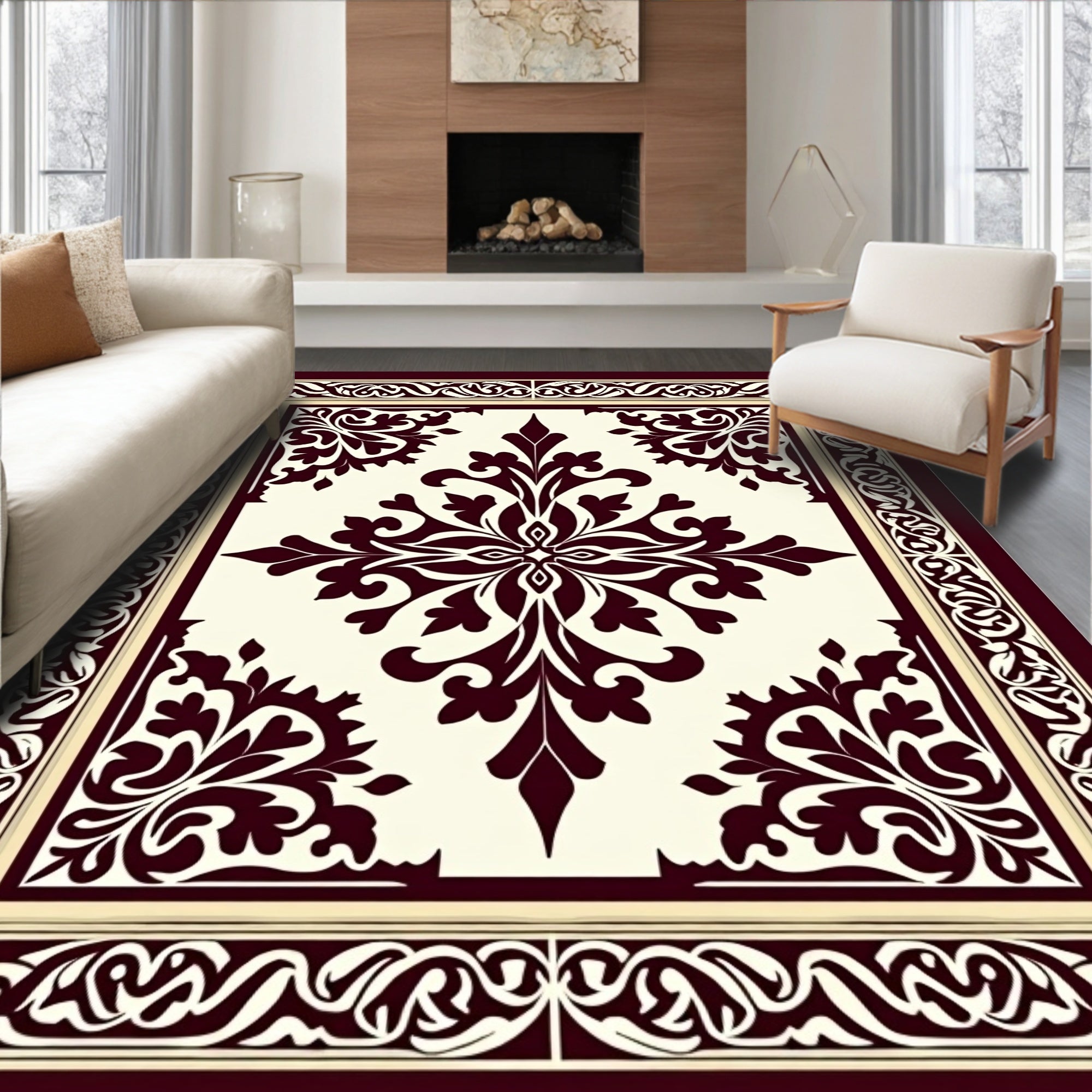 Ornate Damask Patterned Jewel Tone Rug