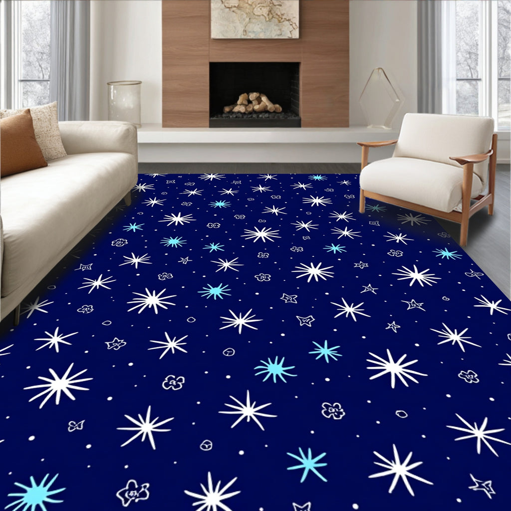 Whimsical Starburst Floral Night Sky Rug