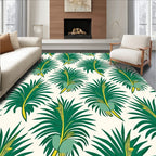 Tropical Leaf Patterned Green Yellow Rug