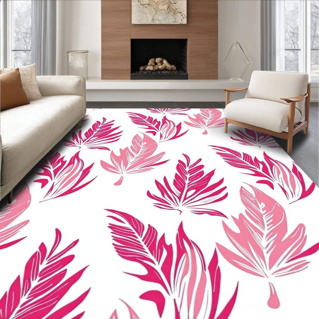 Bold Pink Feather Pattern Design Rug