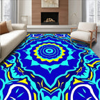 Vibrant Blue Yellow Teal Mandala Design Rug