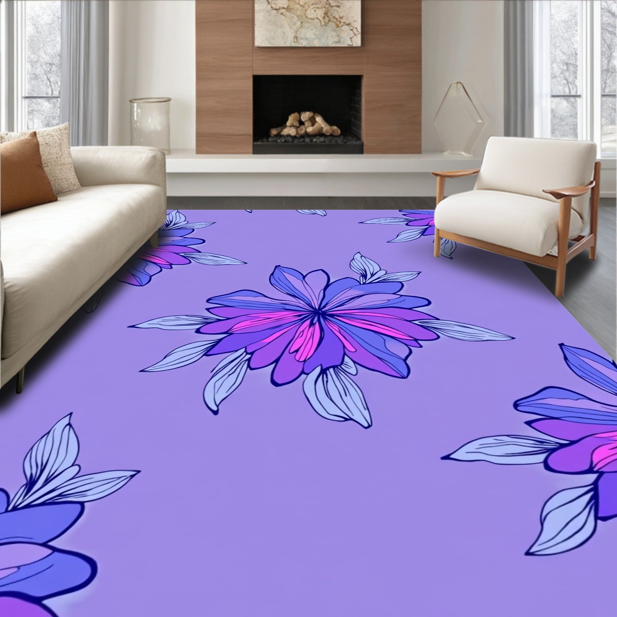 Floral Bloom Pattern With Purple Hues Rug
