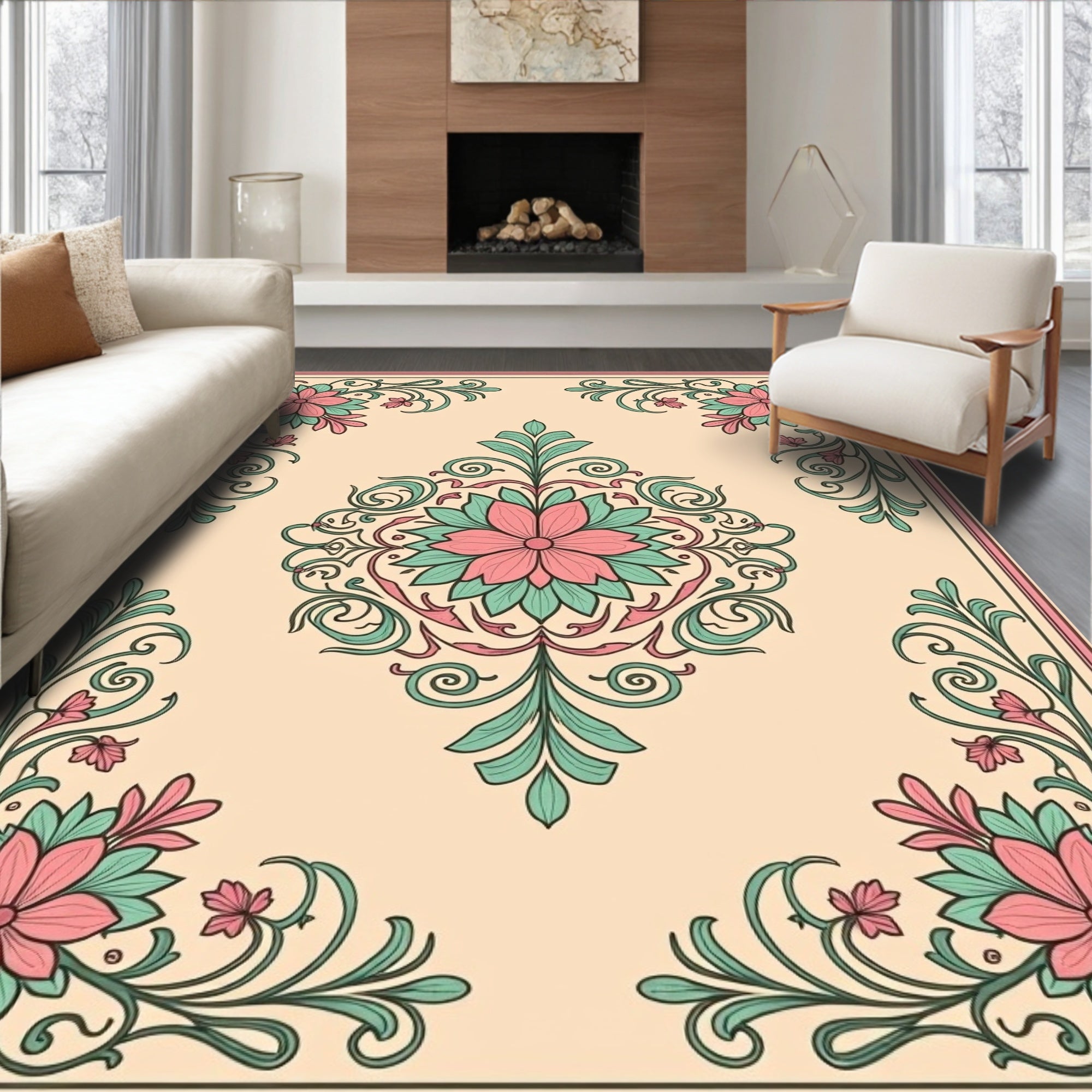 Elegant Floral Swirl Pattern Rug
