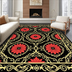 Crimson Floral Medallion Vintage Border Rug