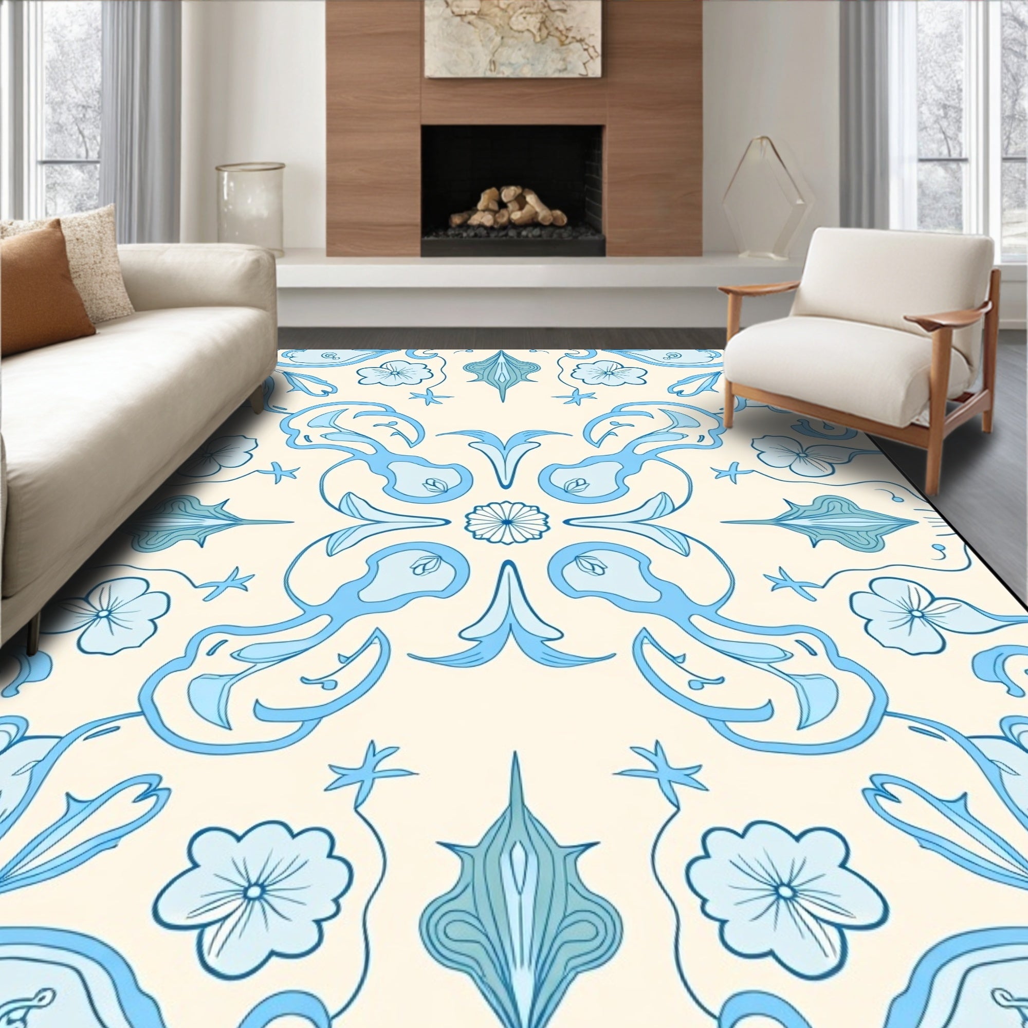 Art Nouveau Floral Swirl Pattern Rug