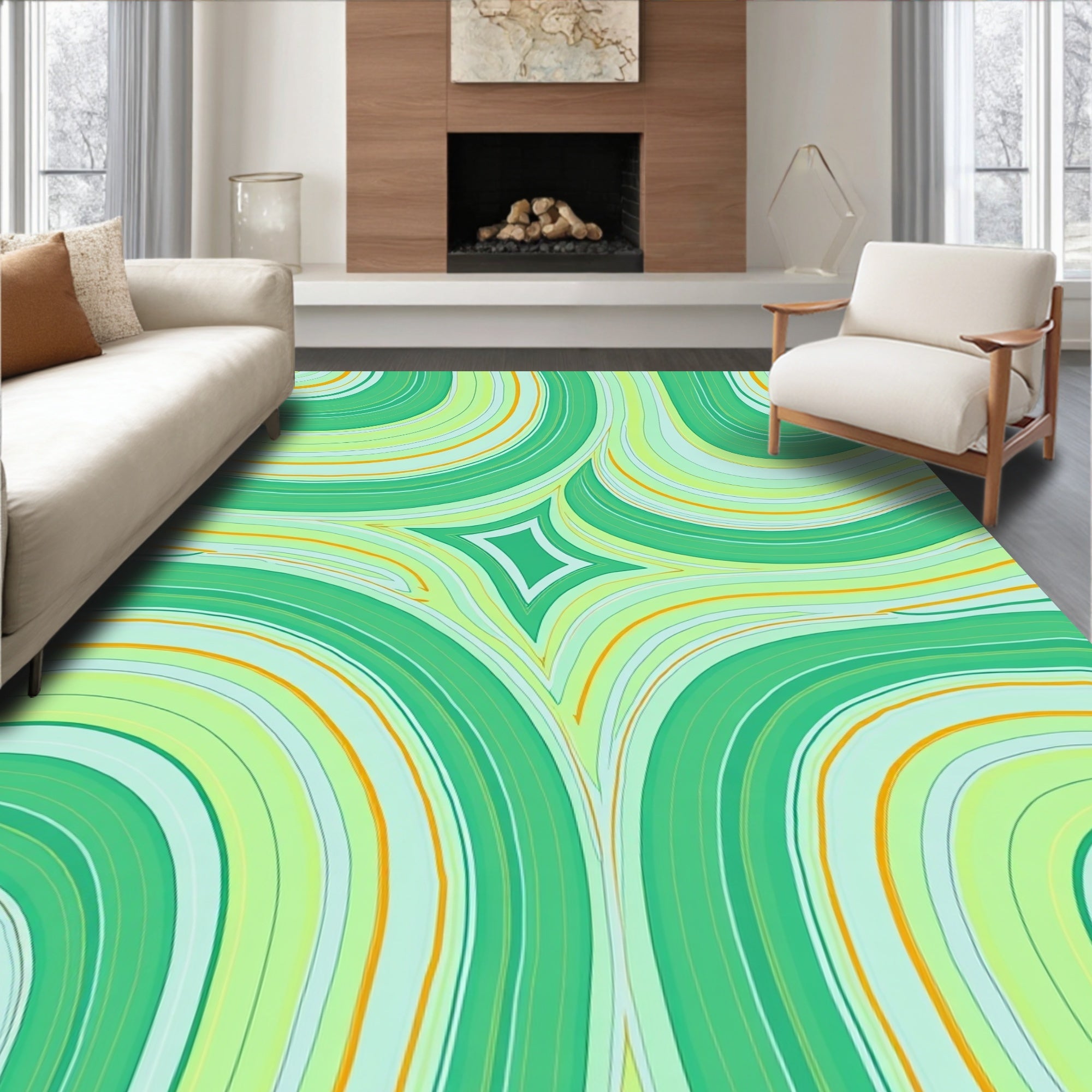 Green Swirls Abstract Pattern Rug