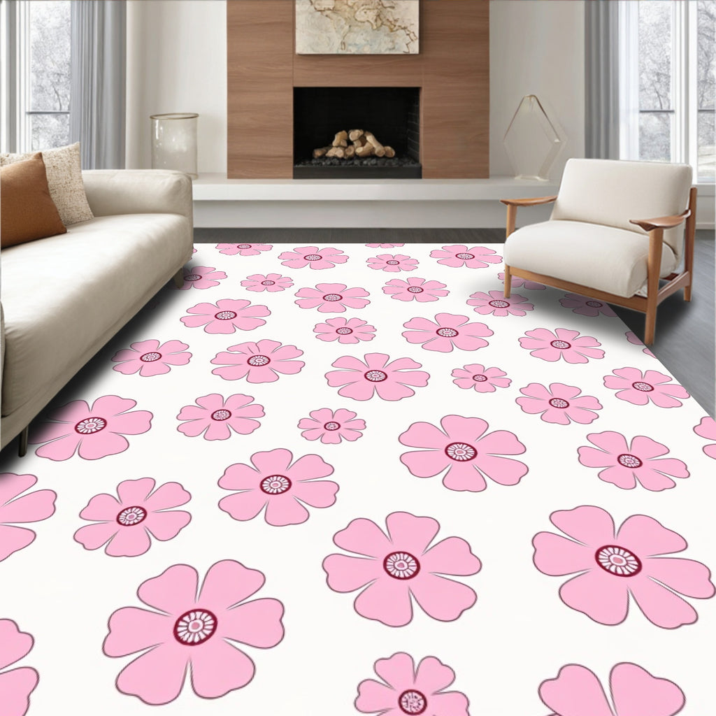 Delicate Pink Floral Pattern Rug