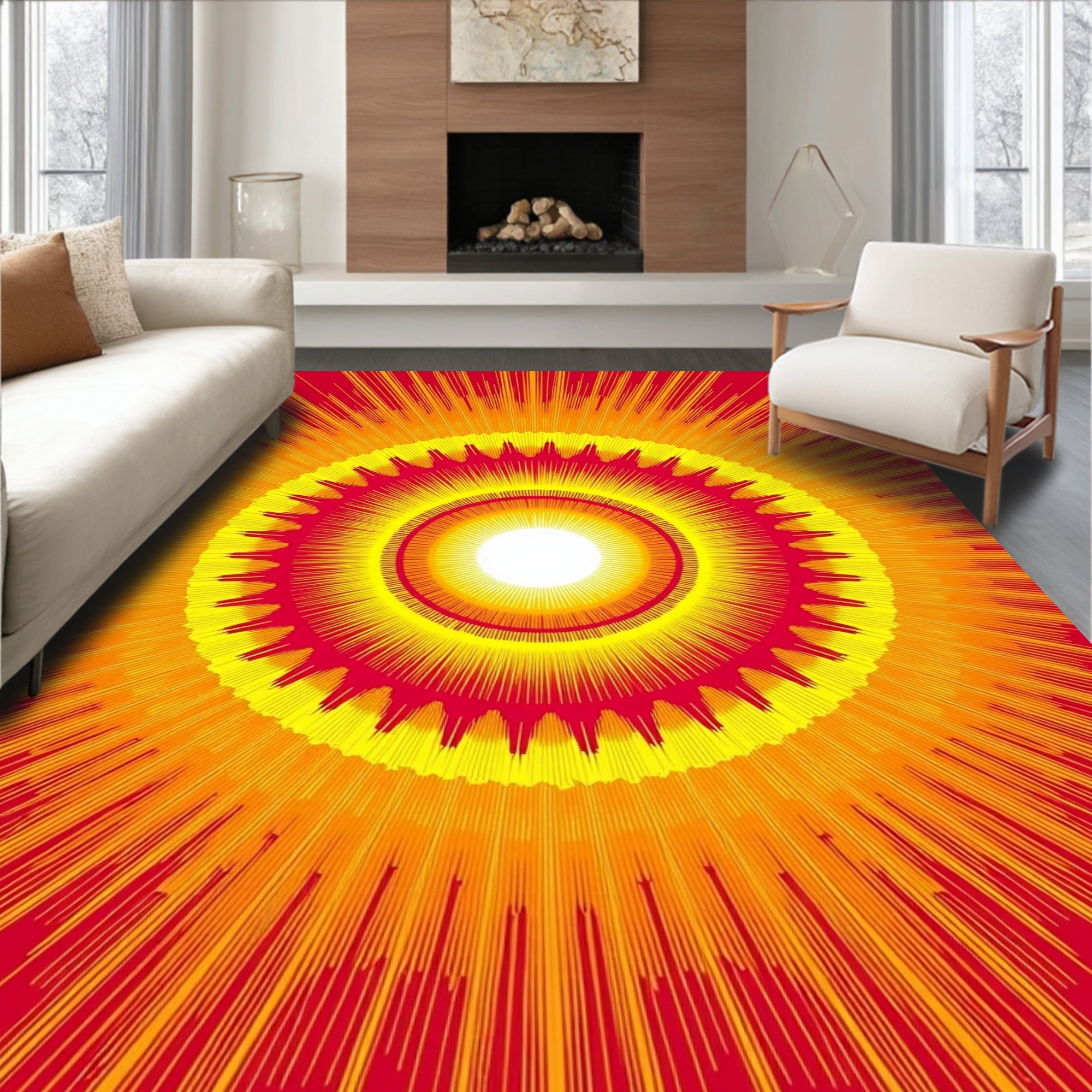 Radiant Sunburst Geometric Design Rug