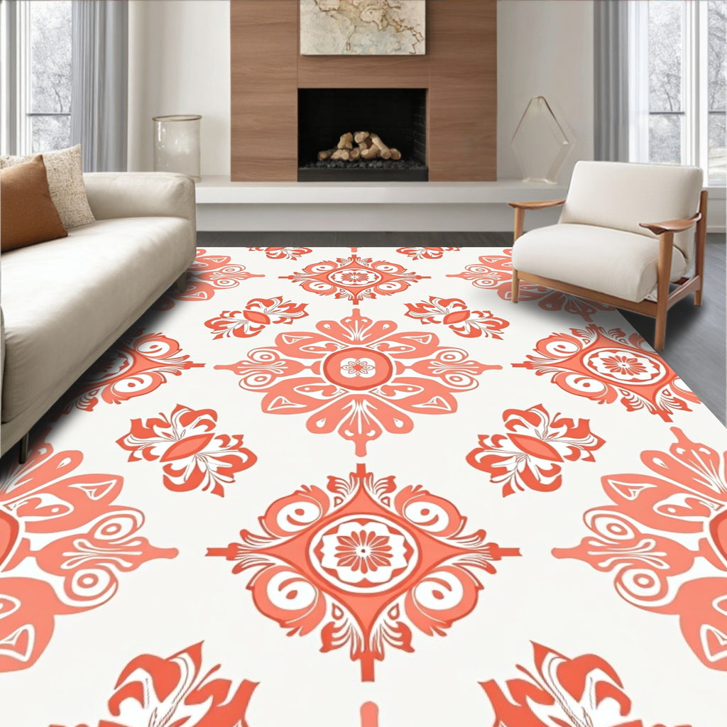 Coral Floral Medallion Pattern Rug
