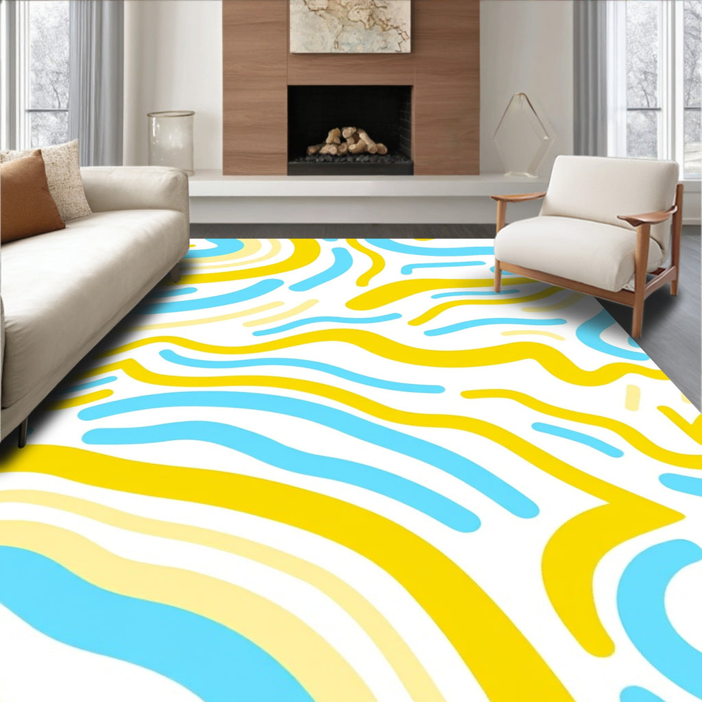 Abstract Yellow Blue Swirl Pattern Rug