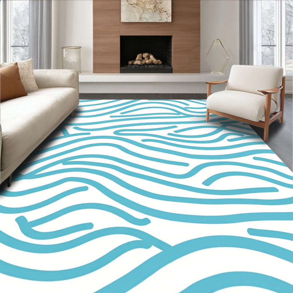 Abstract Blue Wave Pattern Design Rug