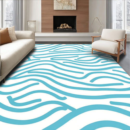 Abstract Blue Wave Pattern Design Rug