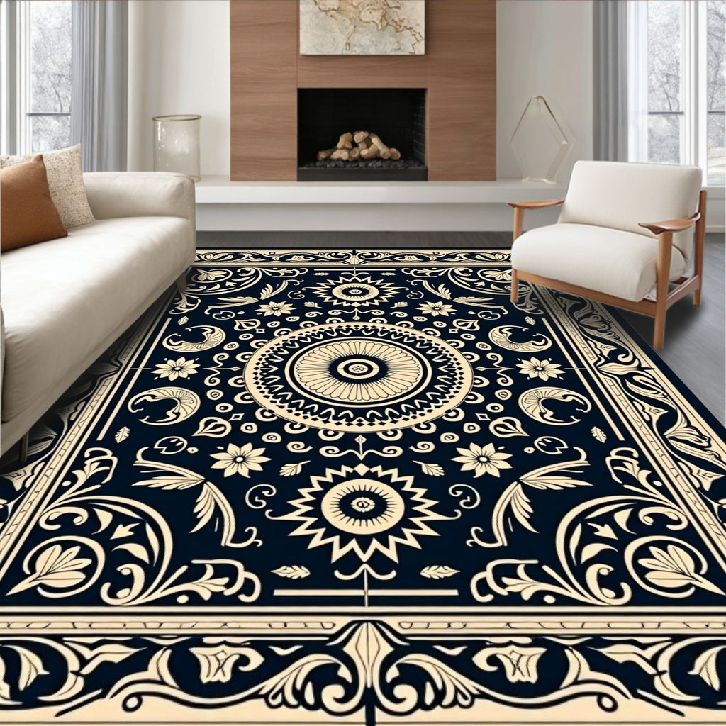 Elegant Dark Floral Scrollwork Rug